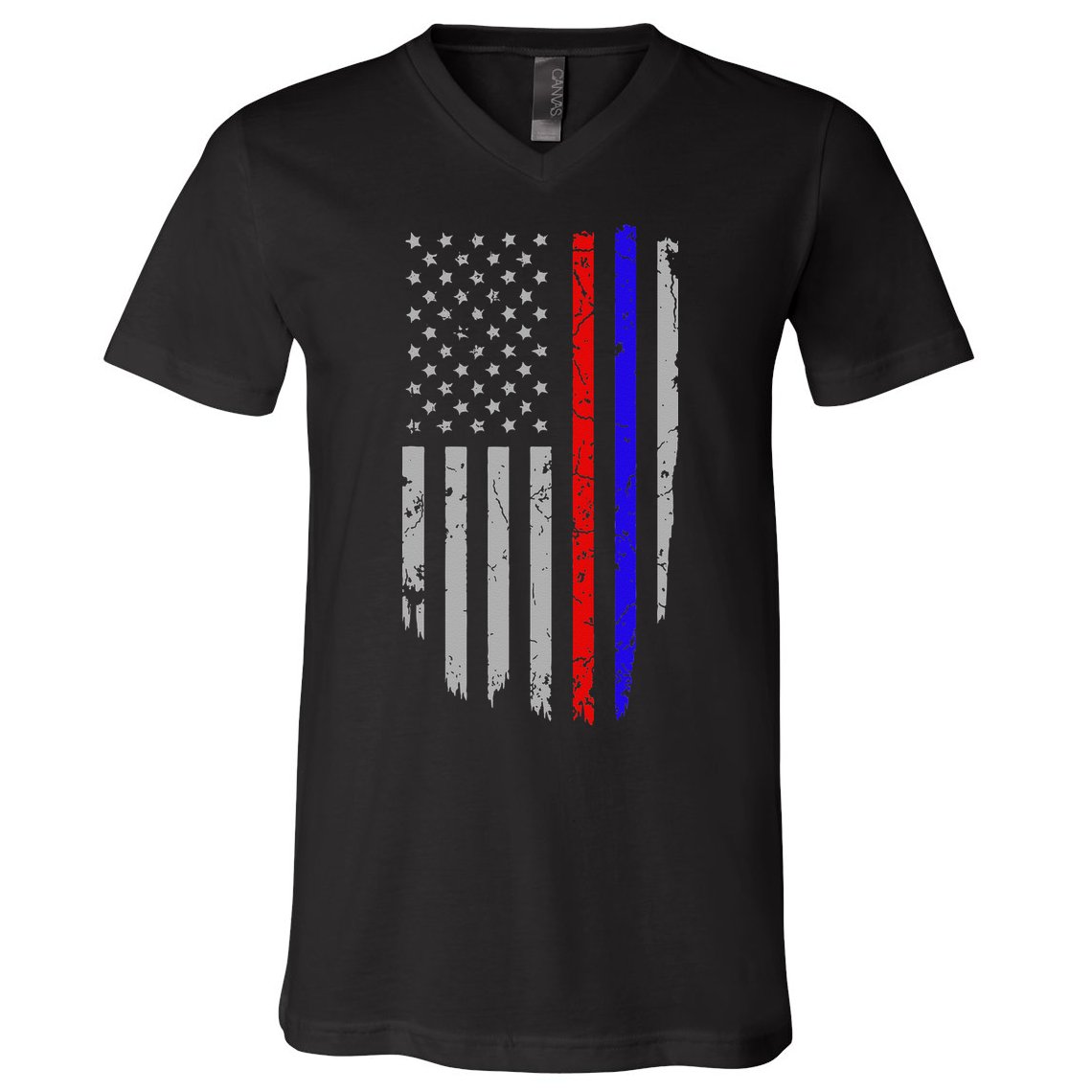 American Flag Red Blue Thin Line Apparel Firefighter Police V-Neck T-Shirt
