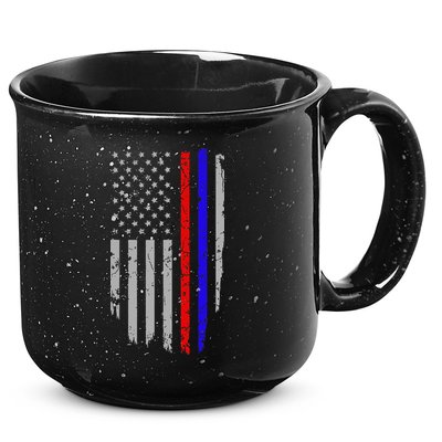 American Flag Red Blue Thin Line Apparel Firefighter Police 15oz Campfire Ceramic Mug