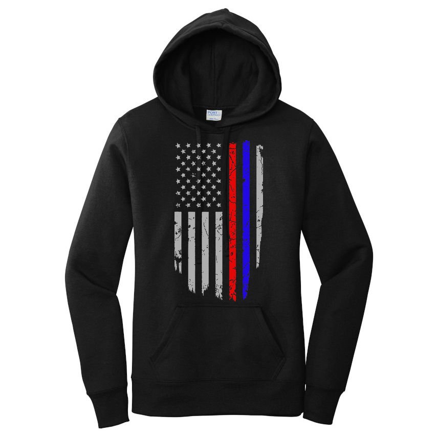 American Flag Red Blue Thin Line Apparel Firefighter Police Women's Pullover Hoodie