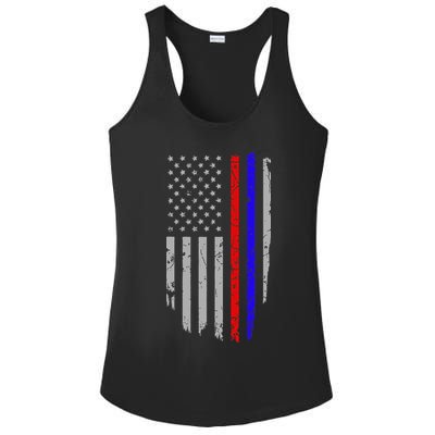 American Flag Red Blue Thin Line Apparel Firefighter Police Ladies PosiCharge Competitor Racerback Tank