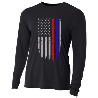 American Flag Red Blue Thin Line Apparel Firefighter Police Cooling Performance Long Sleeve Crew