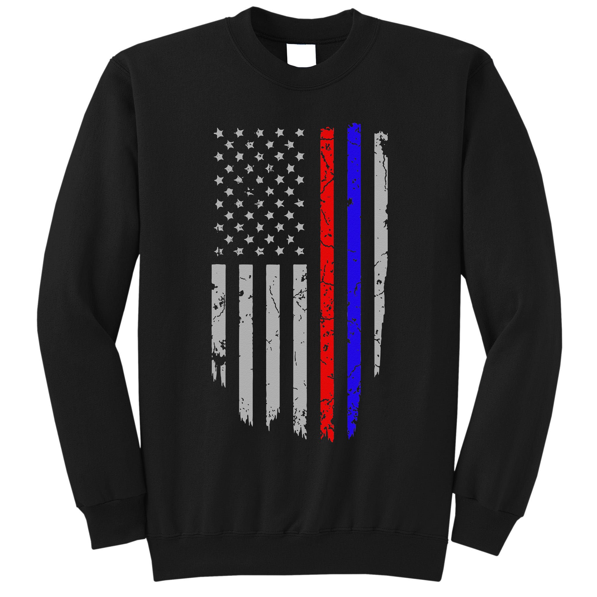 American Flag Red Blue Thin Line Apparel Firefighter Police Tall Sweatshirt