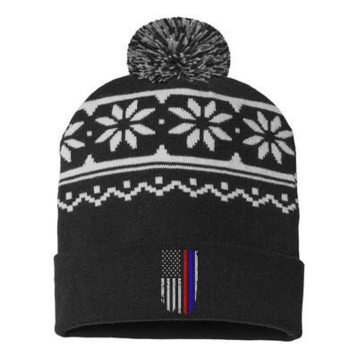 American Flag Red Blue Thin Line Apparel Firefighter Police USA-Made Snowflake Beanie