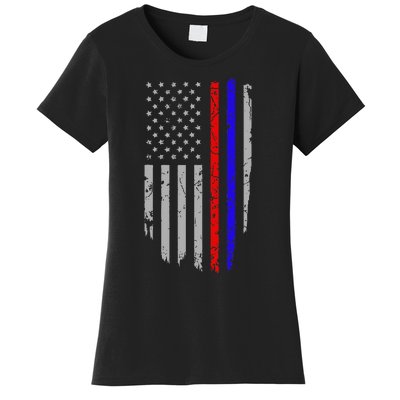 American Flag Red Blue Thin Line Apparel Firefighter Police Women's T-Shirt