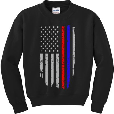 American Flag Red Blue Thin Line Apparel Firefighter Police Kids Sweatshirt