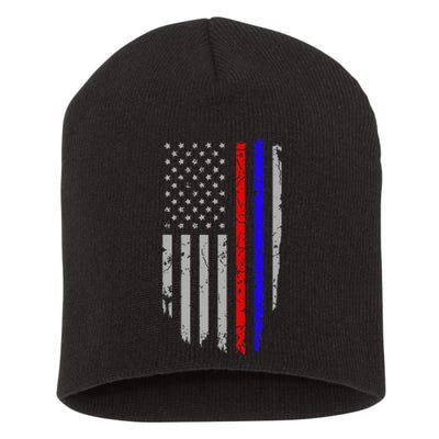 American Flag Red Blue Thin Line Apparel Firefighter Police Short Acrylic Beanie