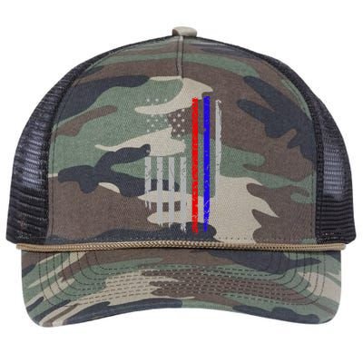 American Flag Red Blue Thin Line Apparel Firefighter Police Retro Rope Trucker Hat Cap