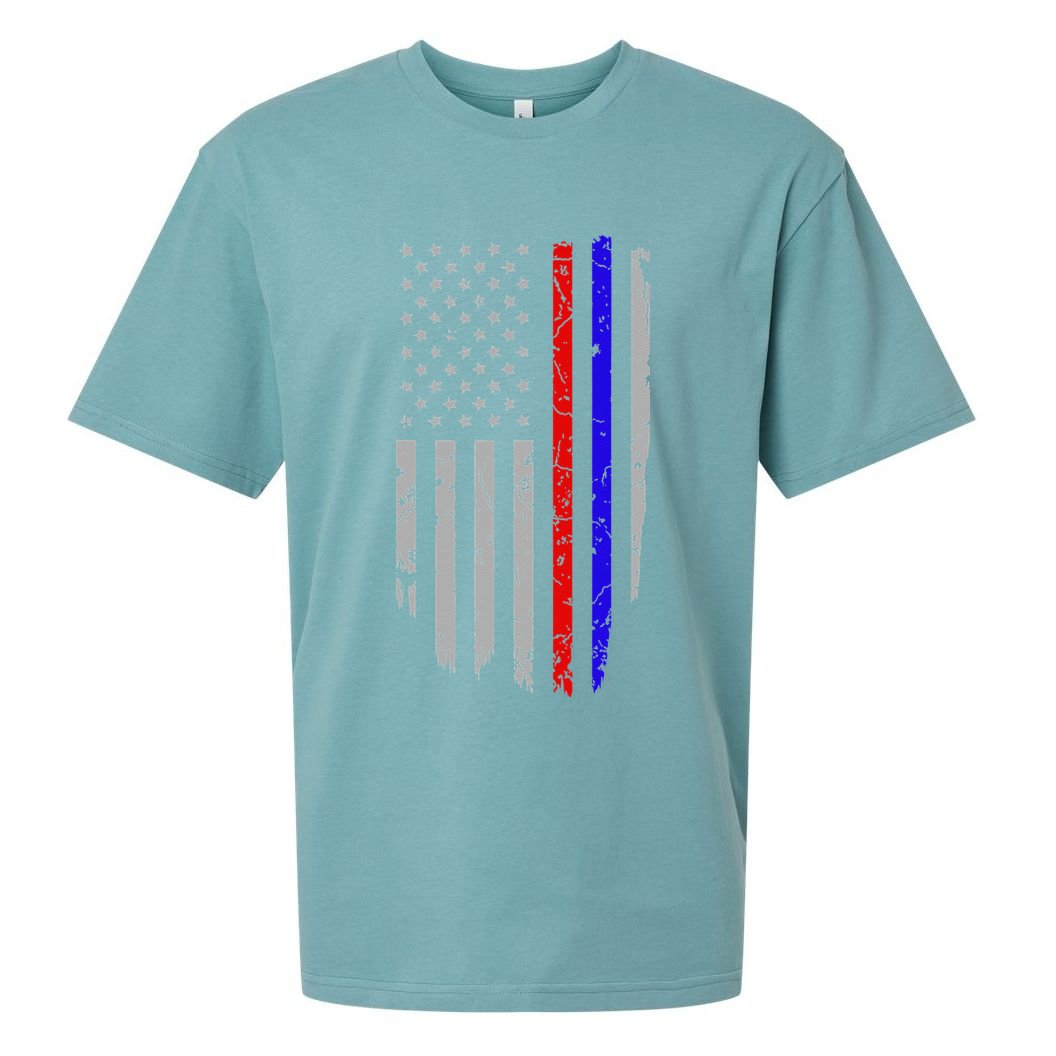 American Flag Red Blue Thin Line Apparel Firefighter Police Sueded Cloud Jersey T-Shirt