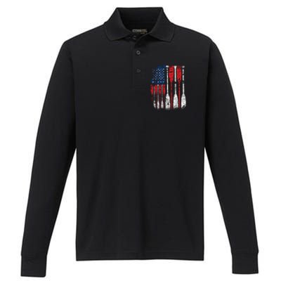 American Flag Rowing Oar Cute Us Row Crew 4th Of July Gift Performance Long Sleeve Polo