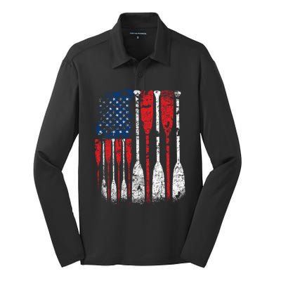 American Flag Rowing Oar Cute Us Row Crew 4th Of July Gift Silk Touch Performance Long Sleeve Polo