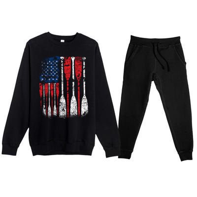 American Flag Rowing Oar Cute Us Row Crew 4th Of July Gift Premium Crewneck Sweatsuit Set