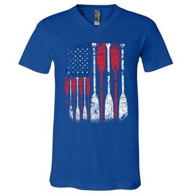 American Flag Rowing Oar Cute Us Row Crew 4th Of July Gift V-Neck T-Shirt