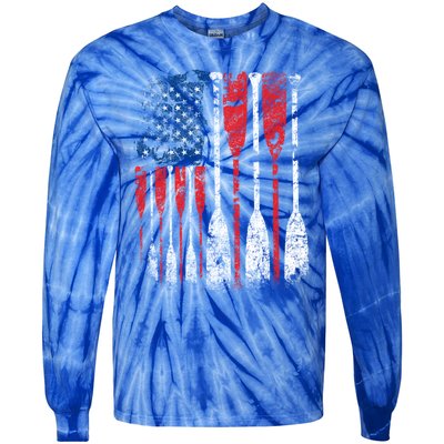 American Flag Rowing Oar Cute Us Row Crew 4th Of July Gift Tie-Dye Long Sleeve Shirt