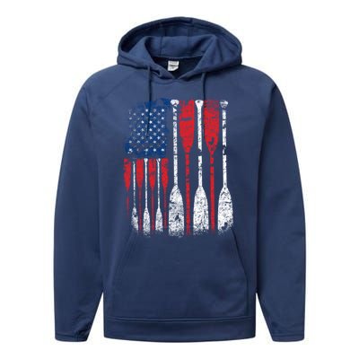 American Flag Rowing Oar Cute Us Row Crew 4th Of July Gift Performance Fleece Hoodie