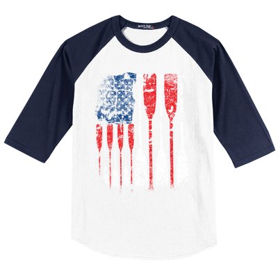 American Flag Rowing Oar Cute Us Row Crew 4th Of July Gift Baseball Sleeve Shirt