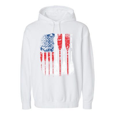 American Flag Rowing Oar Cute Us Row Crew 4th Of July Gift Garment-Dyed Fleece Hoodie