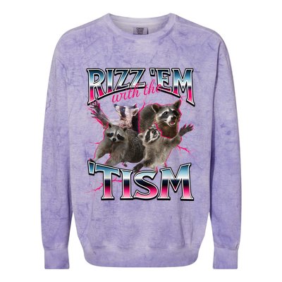 Autism Funny Rizz Em With The Tism Meme Autistic Racoon Colorblast Crewneck Sweatshirt