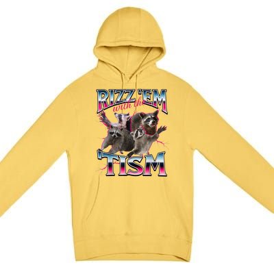 Autism Funny Rizz Em With The Tism Meme Autistic Racoon Premium Pullover Hoodie