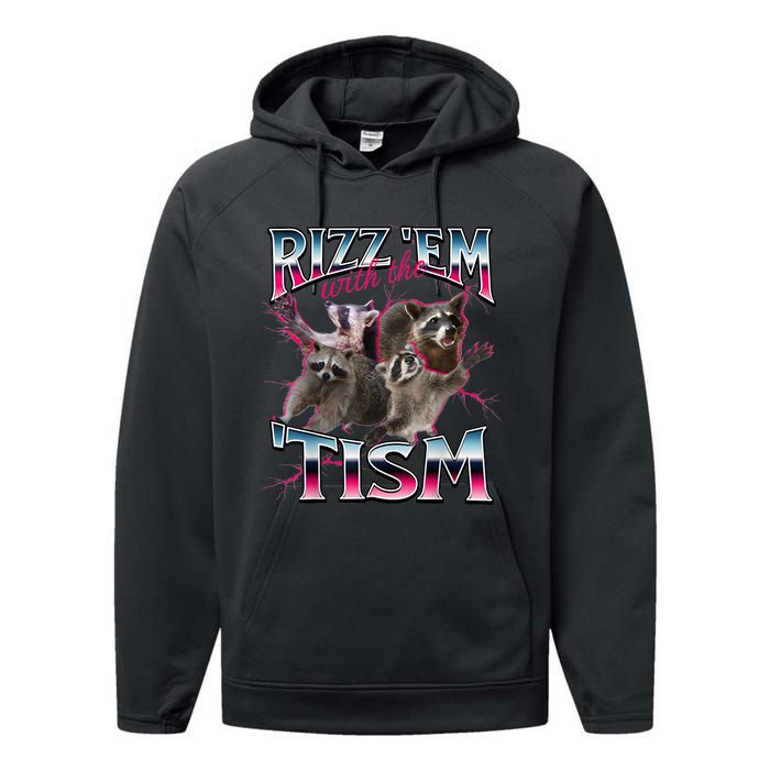 Autism Funny Rizz Em With The Tism Meme Autistic Racoon Performance Fleece Hoodie