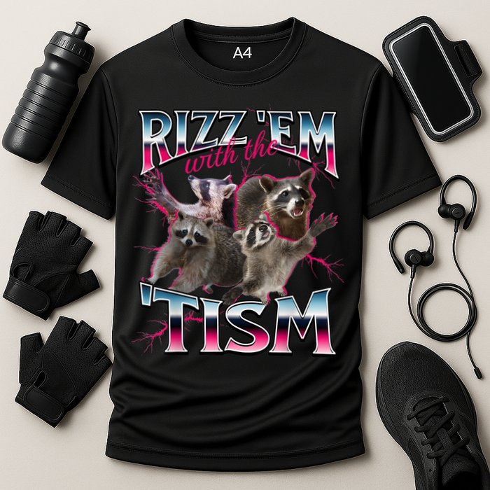 Autism Funny Rizz Em With The Tism Meme Autistic Racoon Cooling Performance Crew T-Shirt
