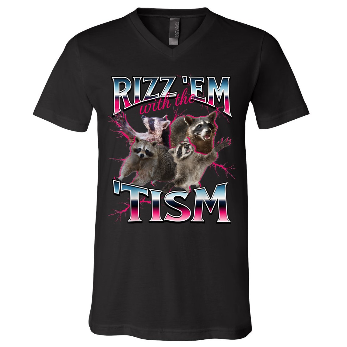 Autism Funny Rizz Em With The Tism Meme Autistic Racoon V-Neck T-Shirt