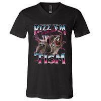 Autism Funny Rizz Em With The Tism Meme Autistic Racoon V-Neck T-Shirt