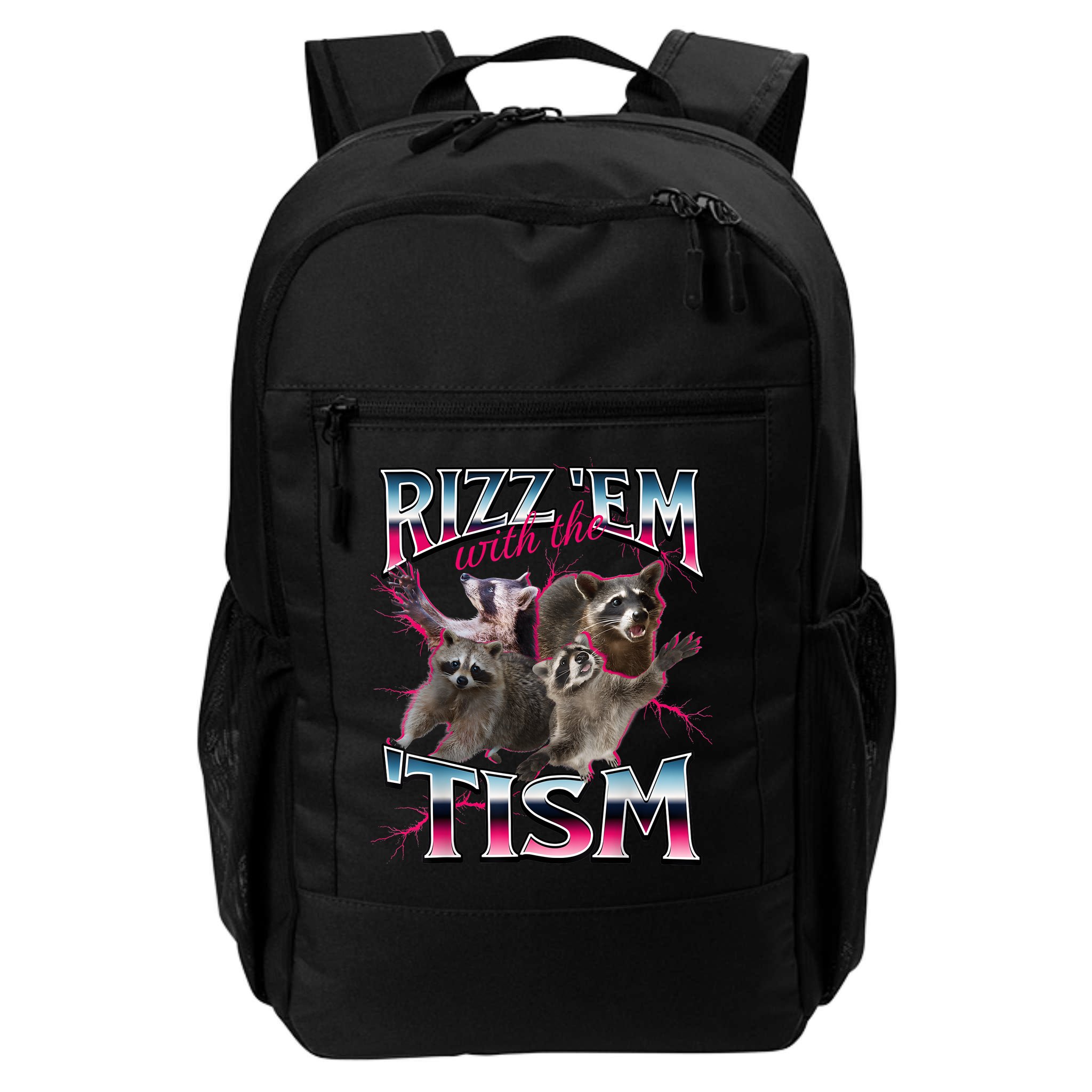 Autism Funny Rizz Em With The Tism Meme Autistic Racoon Backpack