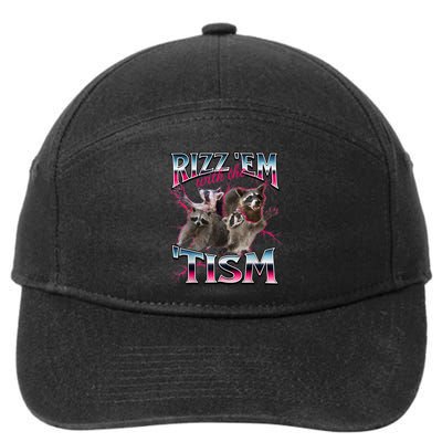 Autism Funny Rizz Em With The Tism Meme Autistic Racoon 7-Panel Snapback Hat