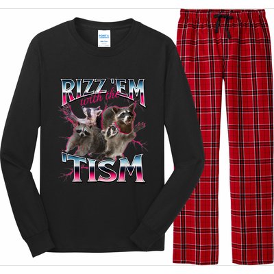 Autism Funny Rizz Em With The Tism Meme Autistic Racoon Long Sleeve Pajama Set