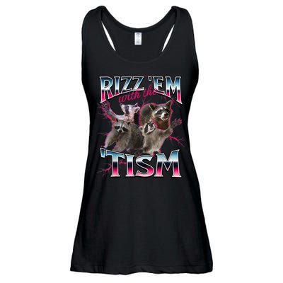 Autism Funny Rizz Em With The Tism Meme Autistic Racoon Ladies Essential Flowy Tank