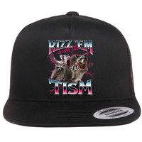 Autism Funny Rizz Em With The Tism Meme Autistic Racoon Flat Bill Trucker Hat