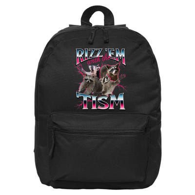 Autism Funny Rizz Em With The Tism Meme Autistic Racoon 16 in Basic Backpack