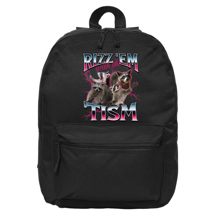 Autism Funny Rizz Em With The Tism Meme Autistic Racoon 16 in Basic Backpack