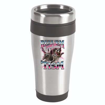 Autism Funny Rizz Em With The Tism Meme Autistic Racoon 16oz Travel Tumbler