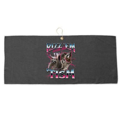 Autism Funny Rizz Em With The Tism Meme Autistic Racoon Large Microfiber Waffle Golf Towel