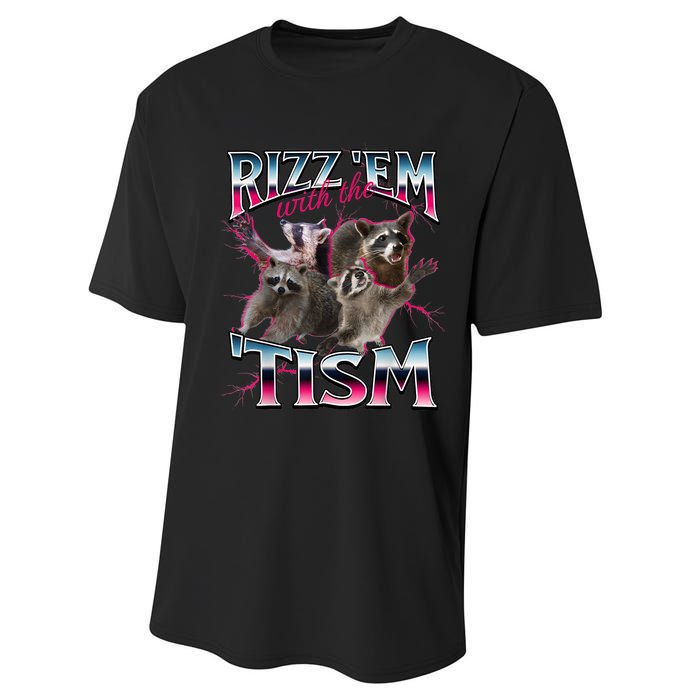 Autism Funny Rizz Em With The Tism Meme Autistic Racoon Performance Sprint T-Shirt