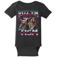 Autism Funny Rizz Em With The Tism Meme Autistic Racoon Baby Bodysuit