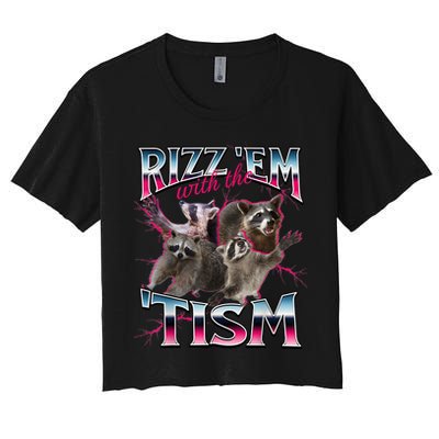 Autism Funny Rizz Em With The Tism Meme Autistic Racoon Crop Top