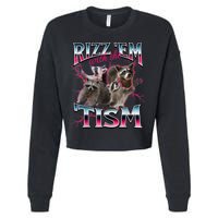 Autism Funny Rizz Em With The Tism Meme Autistic Racoon Cropped Pullover Crew
