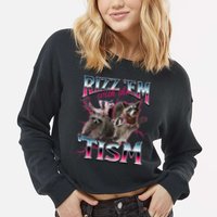 Autism Funny Rizz Em With The Tism Meme Autistic Racoon Cropped Pullover Crew