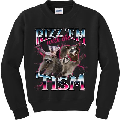 Autism Funny Rizz Em With The Tism Meme Autistic Racoon Kids Sweatshirt