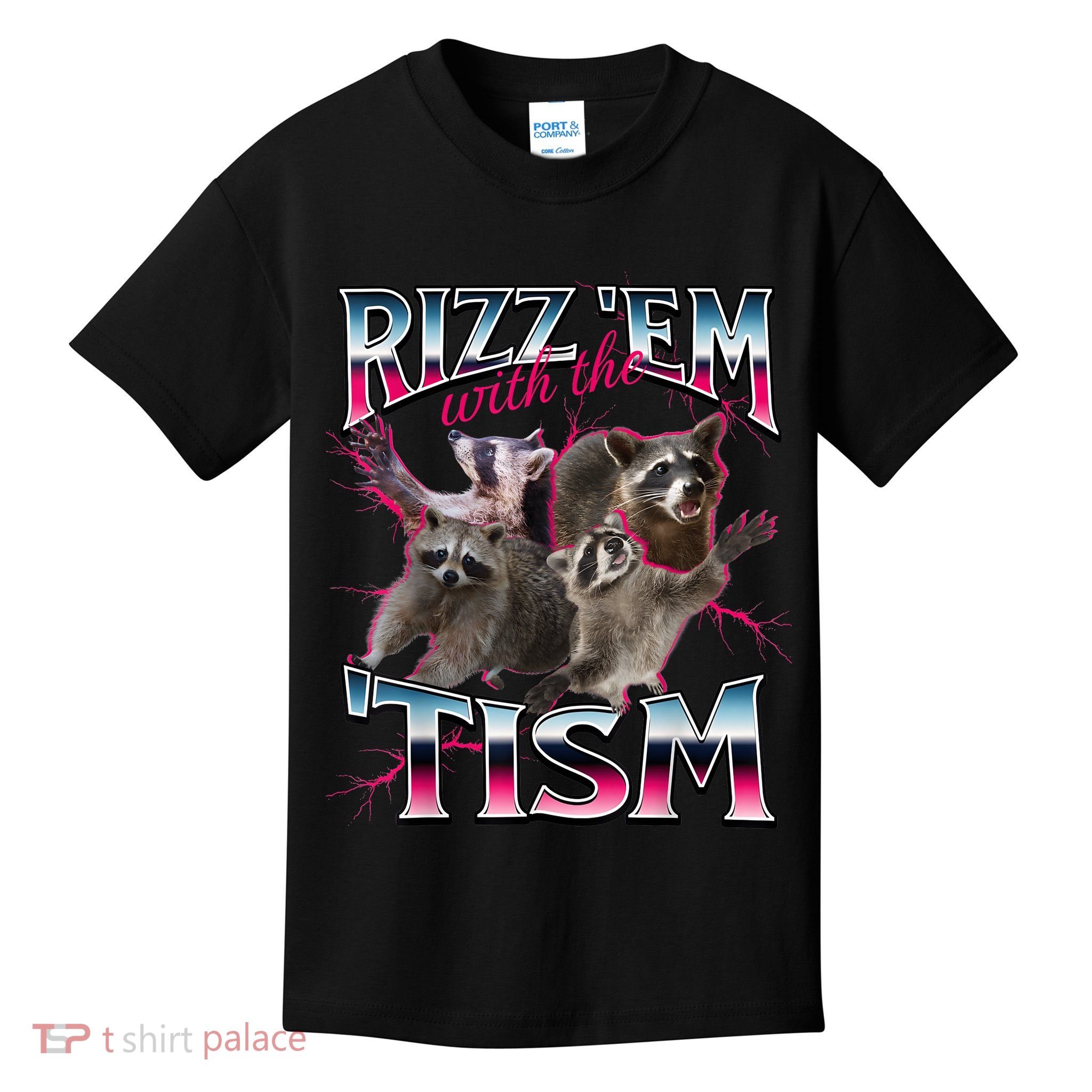 Autism Funny Rizz Em With The Tism Meme Autistic Racoon Kids T-Shirt