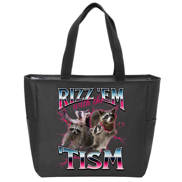 Autism Funny Rizz Em With The Tism Meme Autistic Racoon Zip Tote Bag