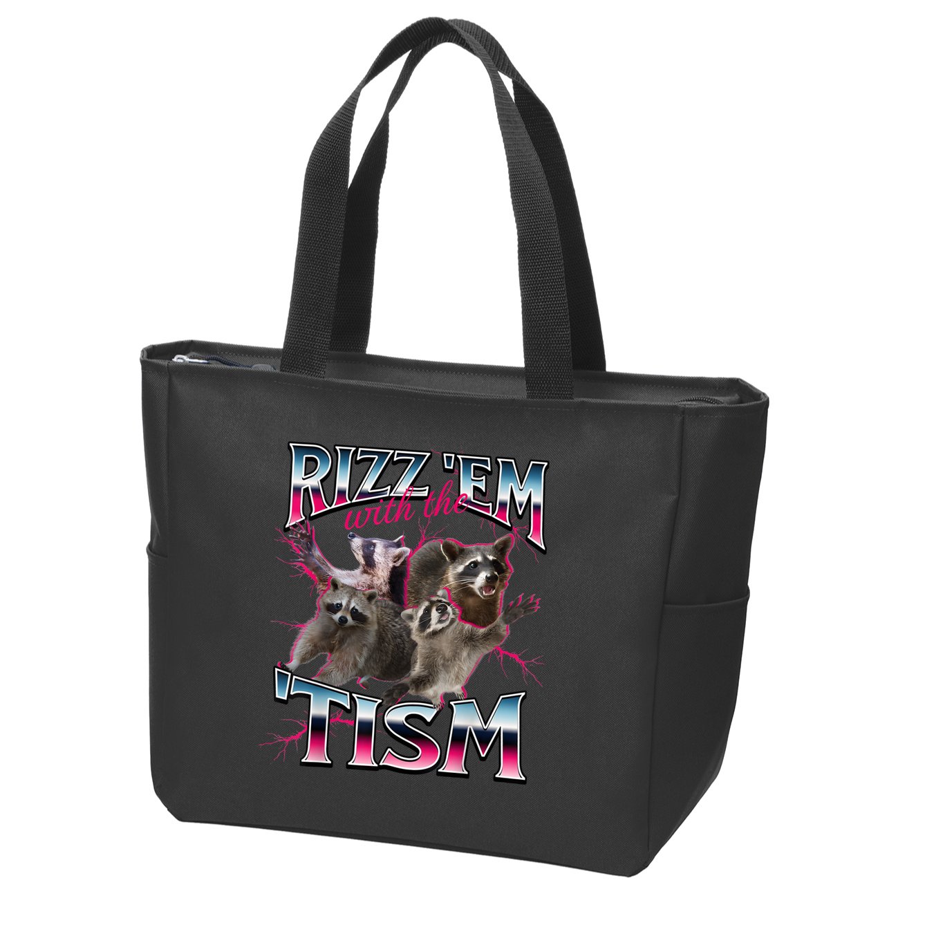 Autism Funny Rizz Em With The Tism Meme Autistic Racoon Zip Tote Bag