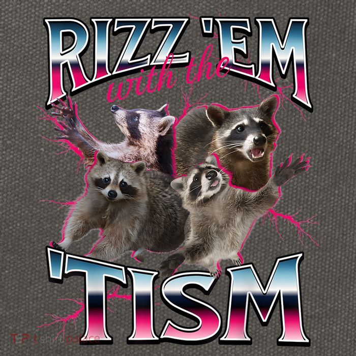 Autism Funny Rizz Em With The Tism Meme Autistic Racoon Cotton Canvas Backpack