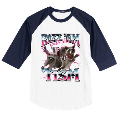 Autism Funny Rizz Em With The Tism Meme Autistic Racoon Baseball Sleeve Shirt