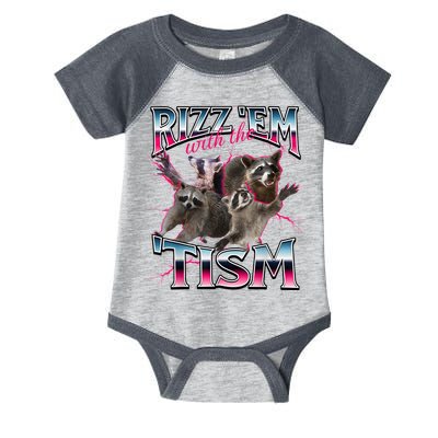 Autism Funny Rizz Em With The Tism Meme Autistic Racoon Infant Baby Jersey Bodysuit