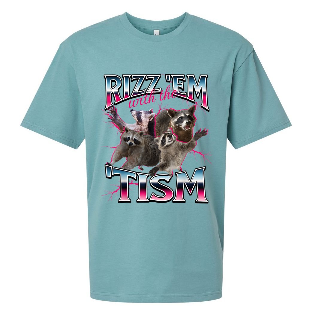 Autism Funny Rizz Em With The Tism Meme Autistic Racoon Sueded Cloud Jersey T-Shirt