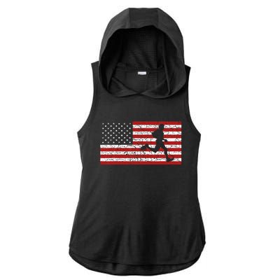 American Flag Running Runner Ladies PosiCharge Tri-Blend Wicking Draft Hoodie Tank