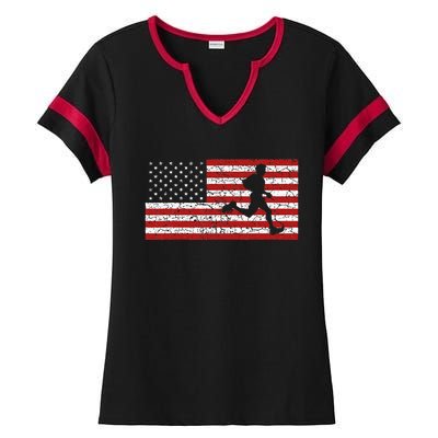 American Flag Running Runner Ladies Halftime Notch Neck Tee